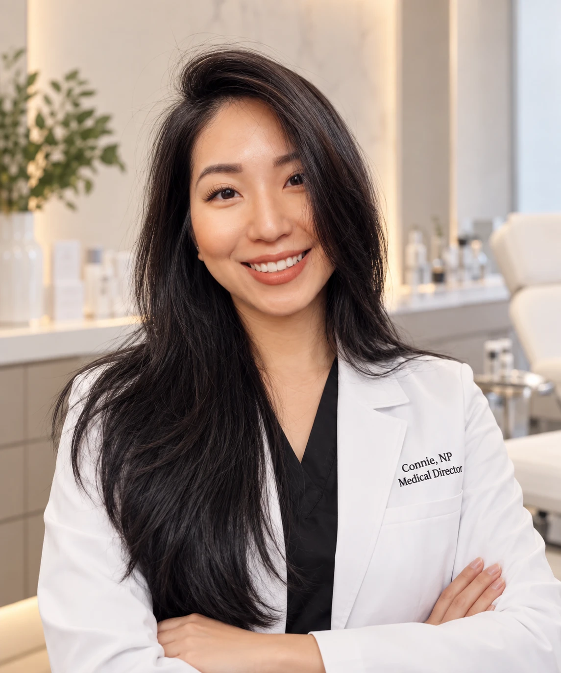 Connie, NP, Medical Director of ONEOAK Aesthetics, smiling in a treatment suite